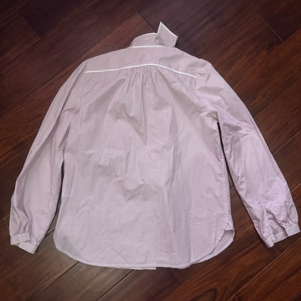 J. Crew Striped Tie Neck Poplin Pink and White Shirt - Picture 3 of 10